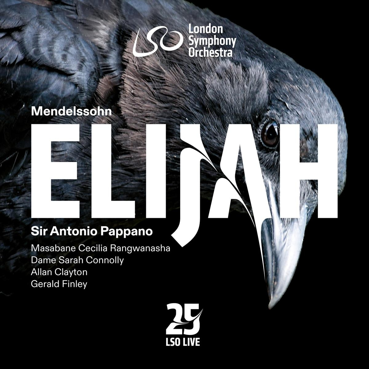 Album cover for "Elijah" by the London Symphony Orchestra, with a raven and text.