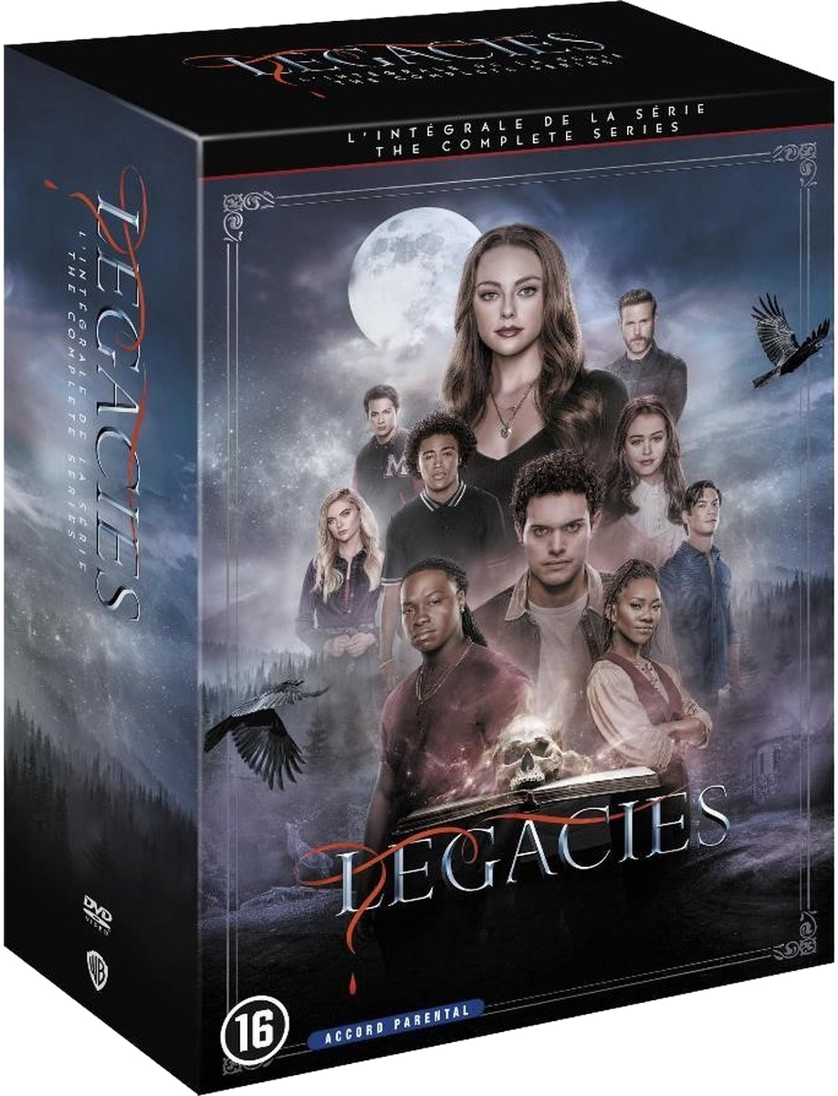 A DVD box set of "Legacies" with a group of people on the cover. Dark background.