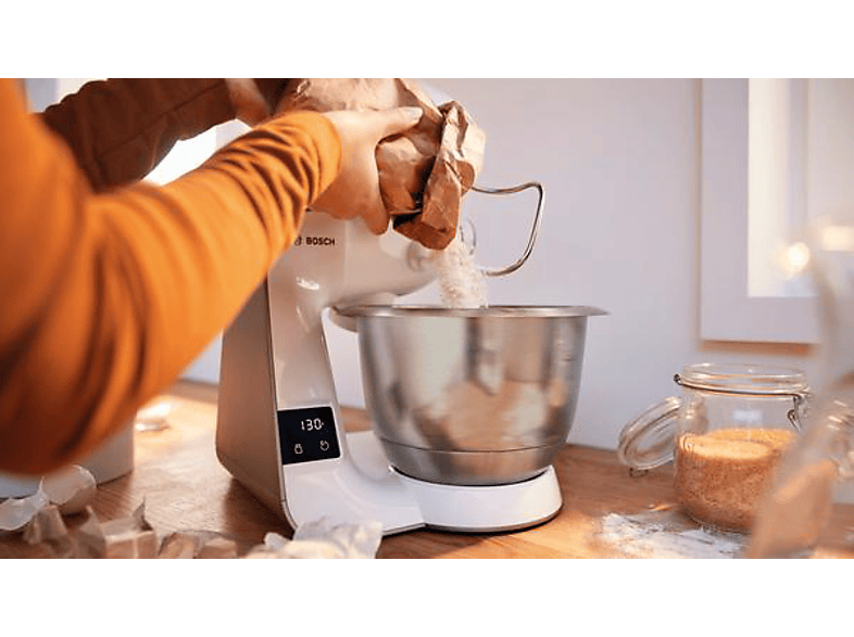 BOSCH MUM5XW34 Serie 4, MUM 5 Küchenmaschine Weiß/Champagne (Rührschüsselkapazität: 3,9 l, 1000 Watt)
