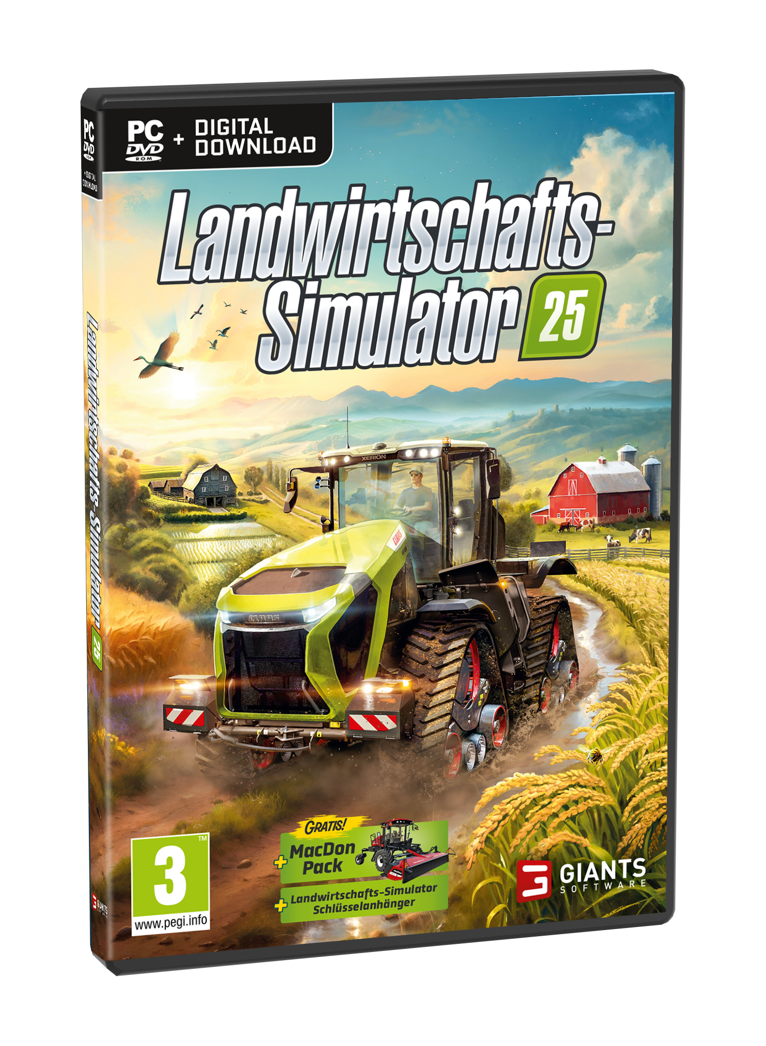 Spielbox für Landwirtschafts-Simulator 25, Traktor auf dem Cover.
