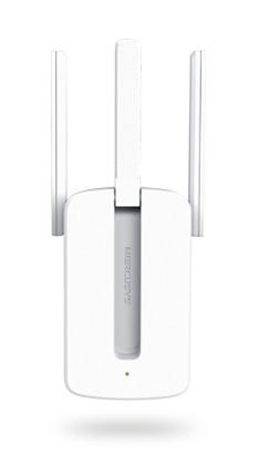 Biały router z trzema antenami. Widoczne logo MERCUSYS. Białe tło.