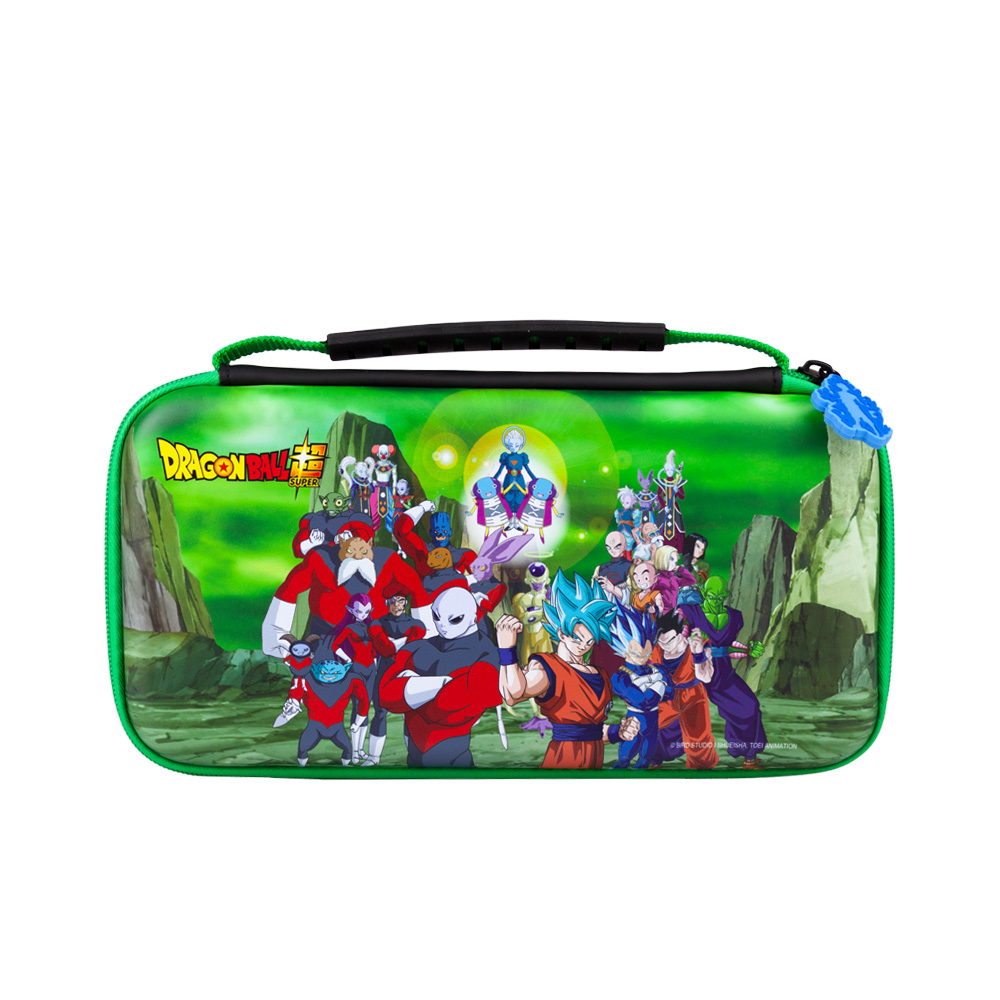 Eine grüne Dragon Ball Z Lunchbox mit Charakteren. Der Hintergrund ist ein grüner Energieausbruch.