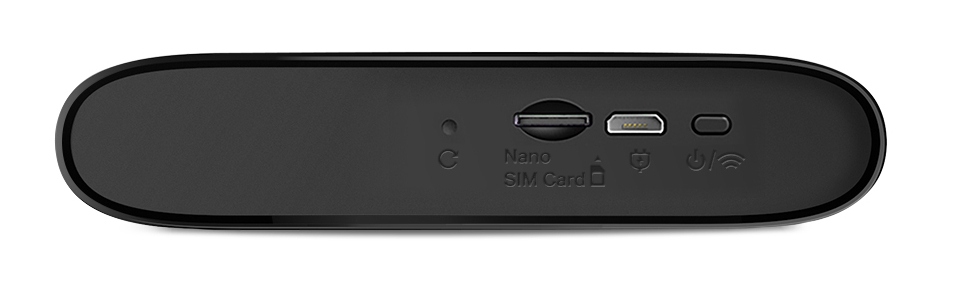 Czarne urządzenie z różnymi portami, w tym gniazdem karty Nano SIM.