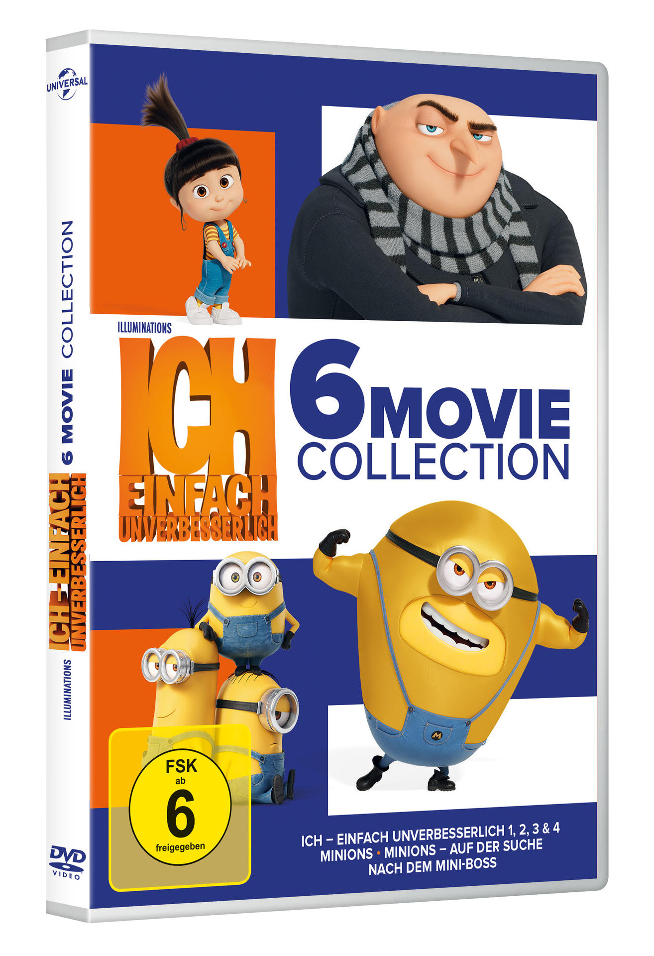 DVD-Hülle für 'Ich-Einfach unverbesserlich' mit Minions-Figuren und dem Titel '6 Movie Collection'.