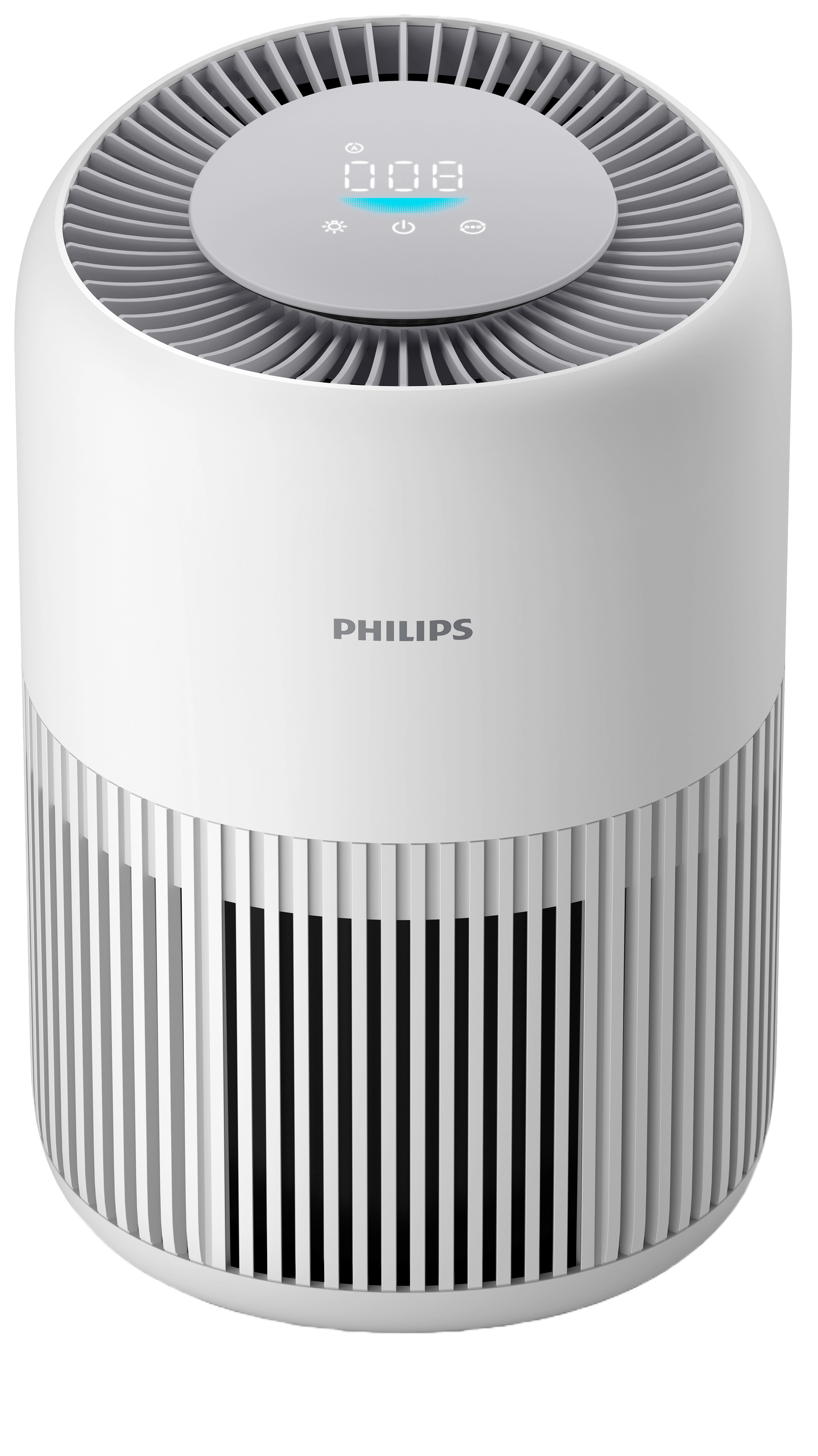 Purificador de aire blanco con pantalla superior y logo Philips.