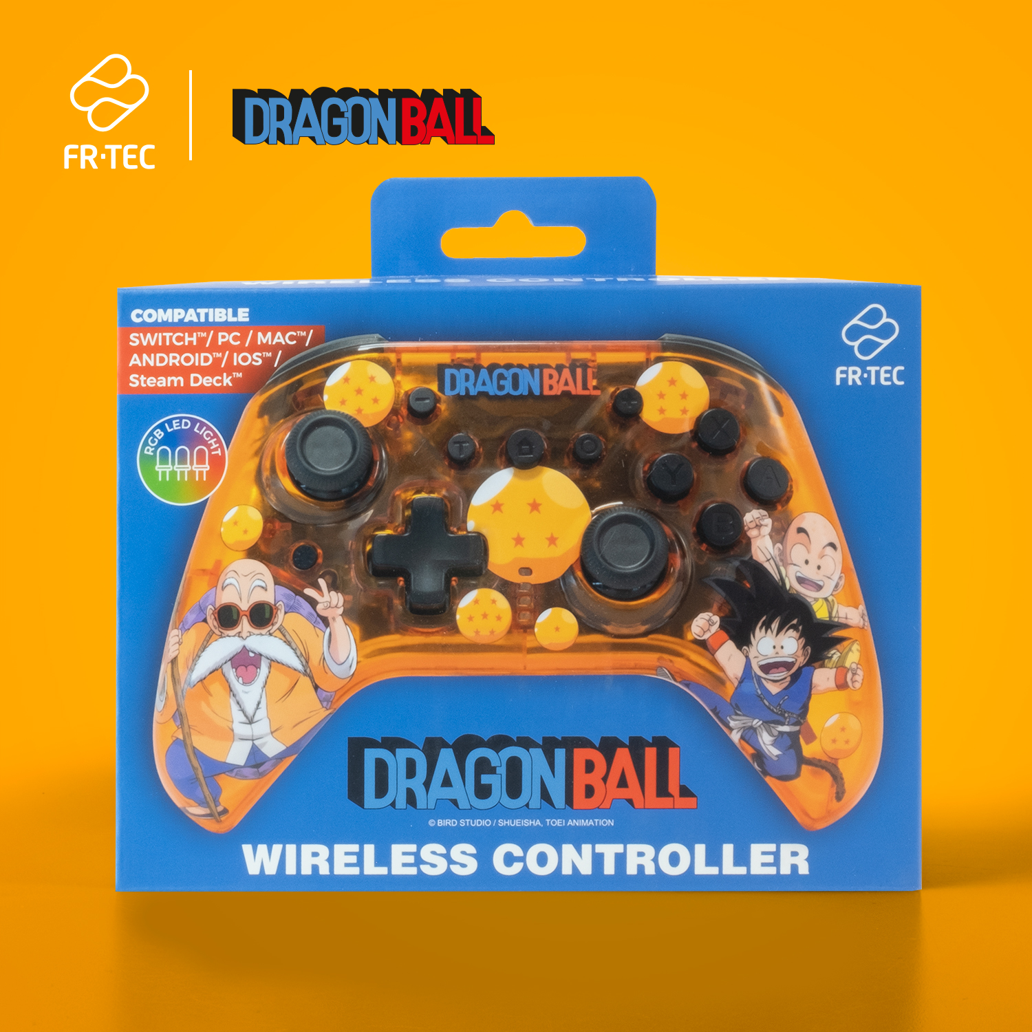 Dragon Ball Wireless-Controller in Box mit Charaktergrafiken.