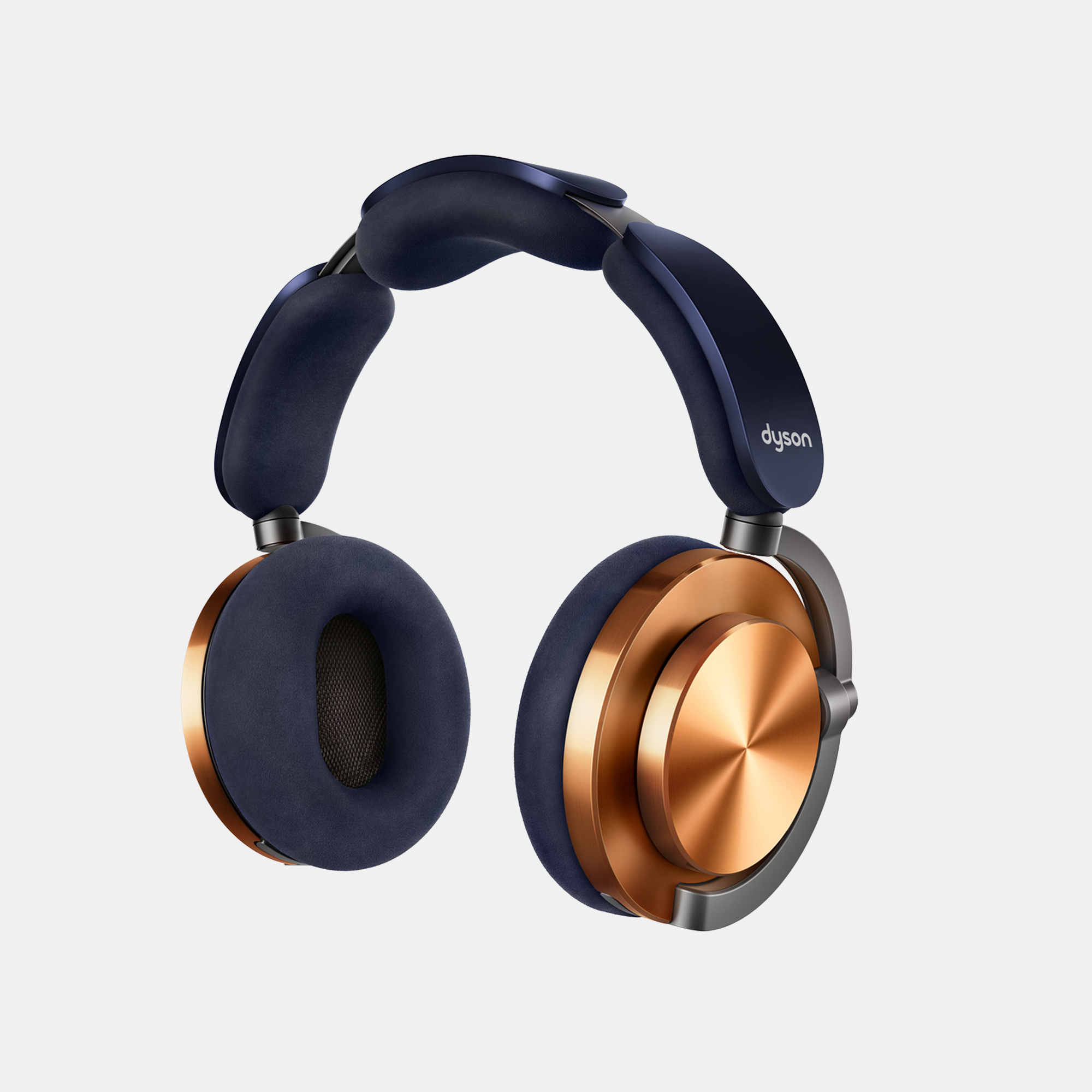 Auriculares azul oscuro y cobre.