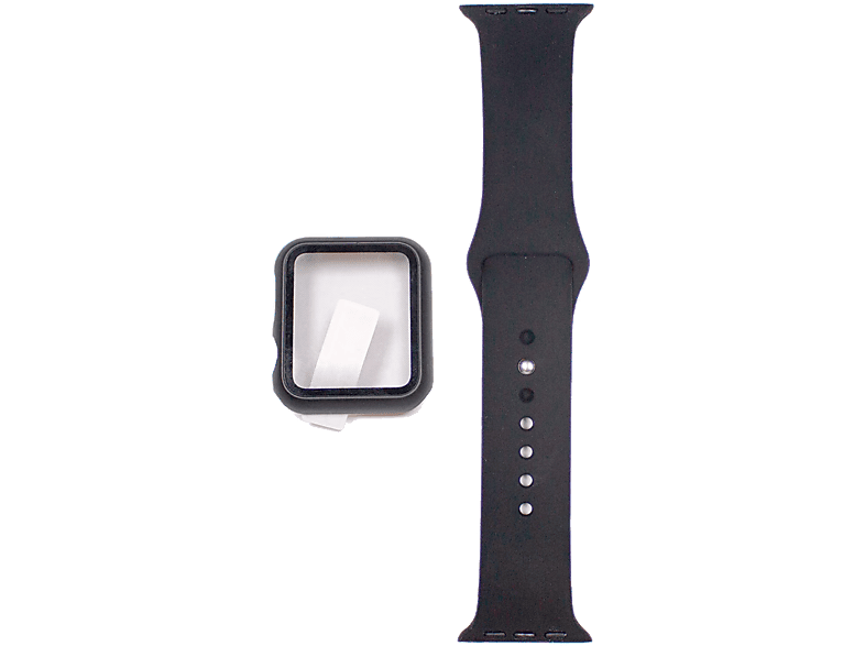 Correa - Friendly License FRSWB074, Incluye Protector de Pantalla, Compatible con Apple Watch 42/44/45, Silicona, Negro