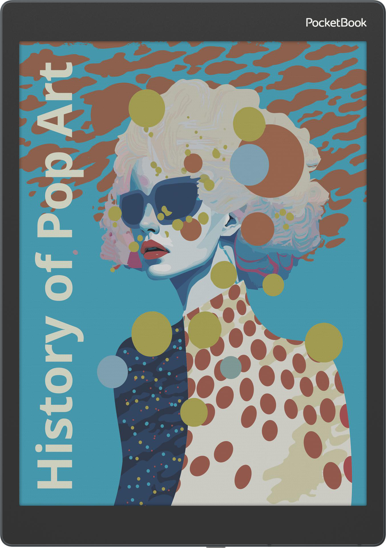 Ein digitales Tablet, das eine Pop-Art-Illustration einer Frau anzeigt.