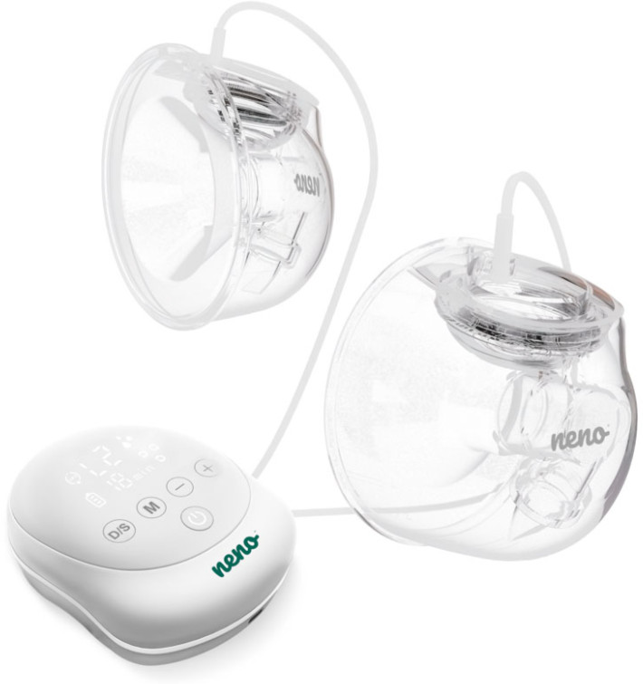 Biała i przezroczysta podwójna pompa do piersi z białym panelem sterowania.