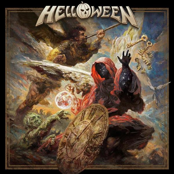 A Helloween album borítója, melyen fantasy művészet látható figurákkal és egy órával.