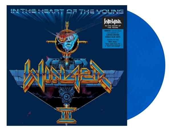 Blaue Vinyl-Schallplatte mit Albumcover-Art, Text und Logo.