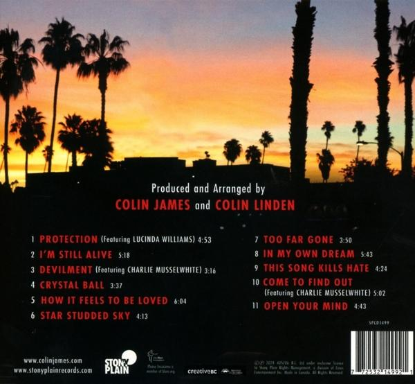 CD-Cover mit Sonnenuntergang, Palmen und Titelliste.
