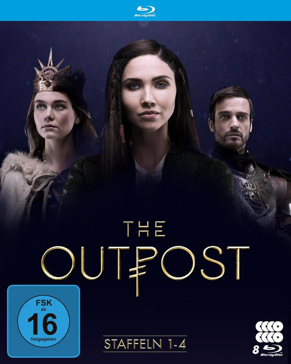 Blu-ray-Cover für 'The Outpost'. Zeigt drei Personen. Titel in Gold, Bewertung und Text unten.