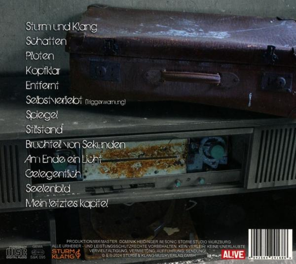 Alte braune Koffer und ein altes Radio mit Songtiteln.