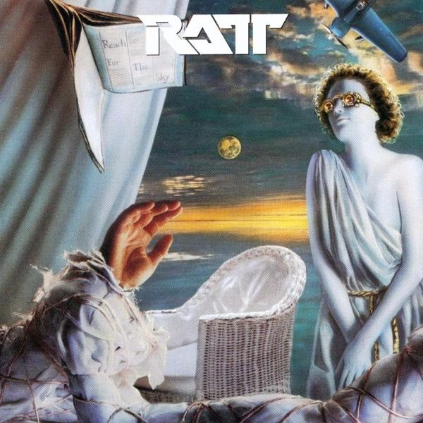 Albumcover mit einer Hand, die nach einem Buch greift. Frau im Kleid und ein Flugzeug.