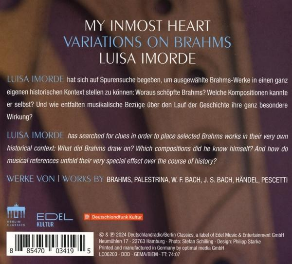 Rückseite einer CD-Hülle, weißer Hintergrund, Text über Brahms-Variationen.