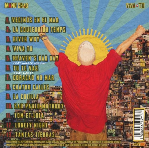 Albumcover mit erhobenen Armen eines Mannes, Text und Sonne.