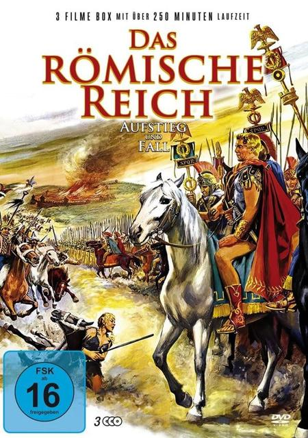 DVD-Cover eines Films über das Römische Reich. Das Bild zeigt Römer auf Pferden und eine Kampfszene.