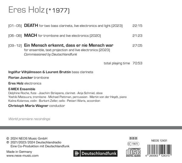 Notenblatt mit Text. Der Titel lautet Eres Holz (*1977), mit einem Logo.