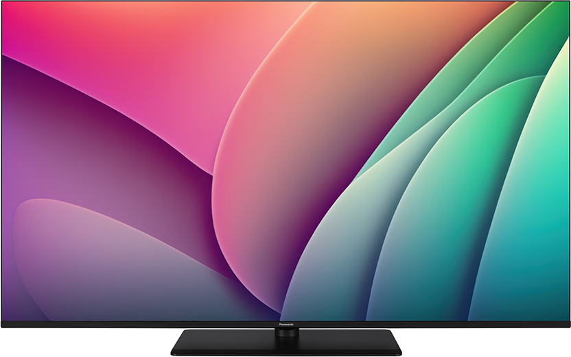Egy síkképernyős TV színes, absztrakt háttérrel.