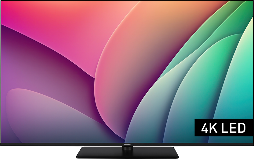 Egy síkképernyős TV színes háttérrel és a '4K LED' felirattal a sarokban.