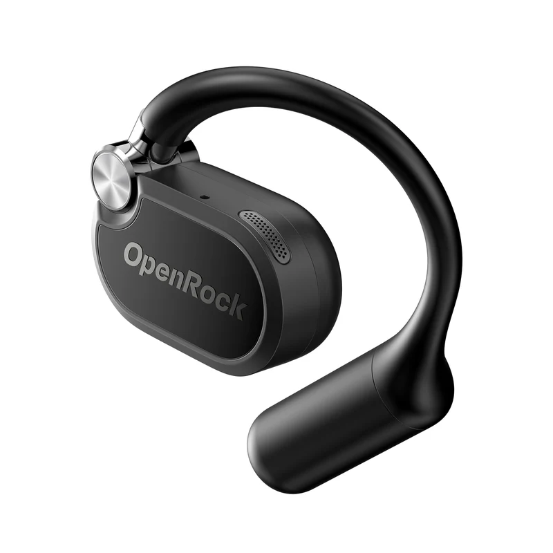 Schwarze Knochenschallkopfhörer mit OpenRock Logo.