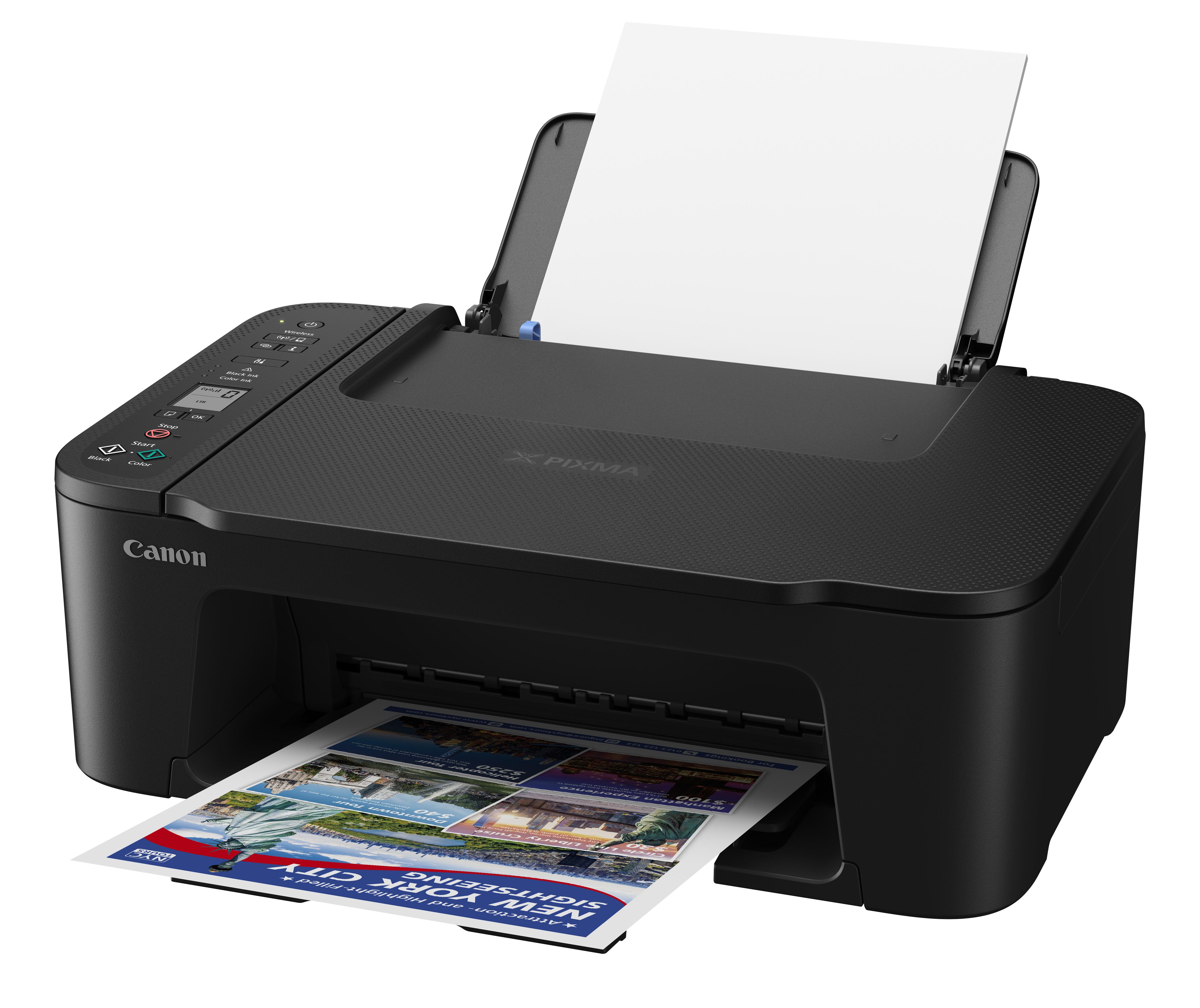 Schwarzer Canon-Drucker mit bedruckter Seite.