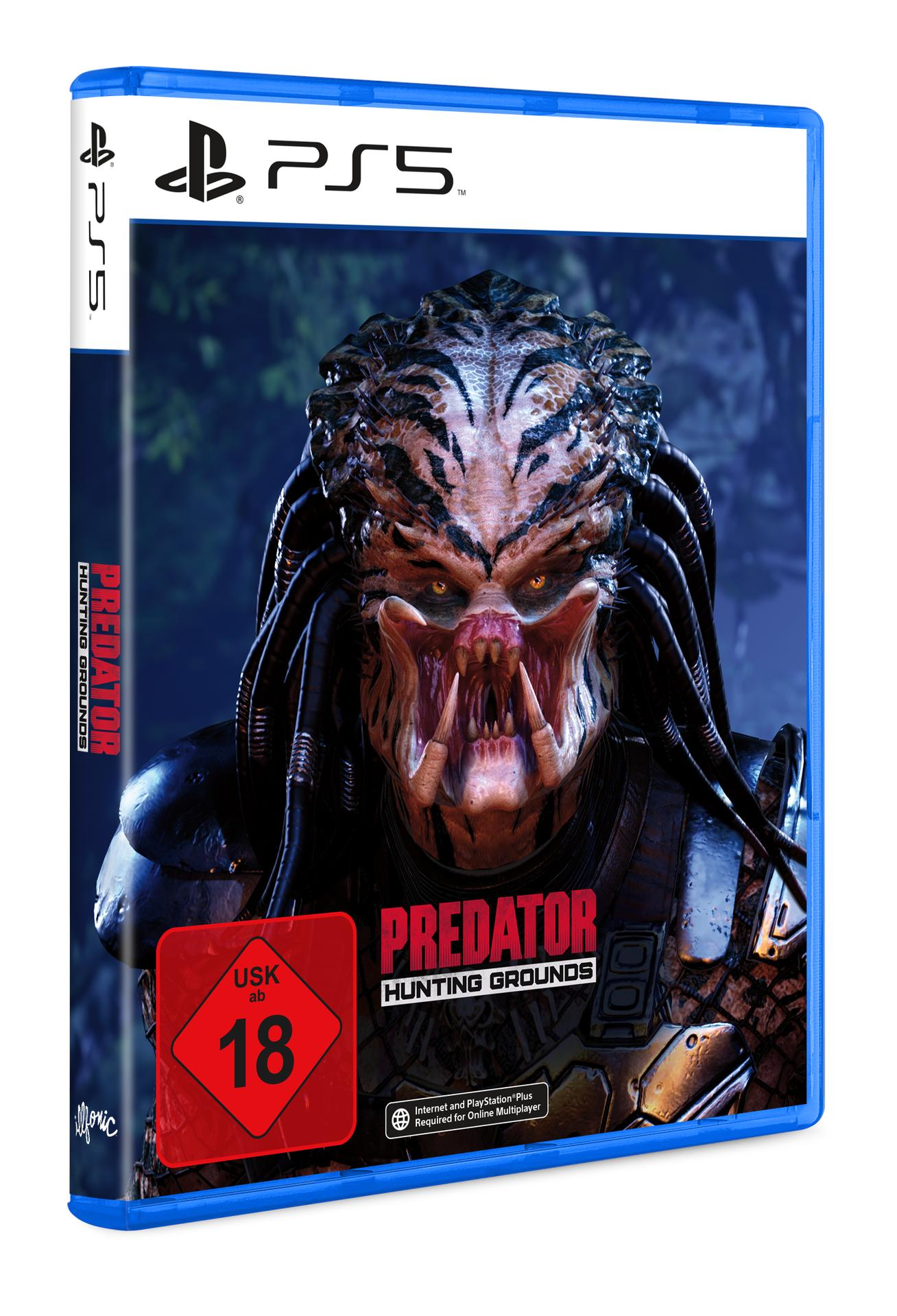 Ein PS5-Spielcase für Predator: Hunting Grounds, mit dem Gesicht des Predators auf dem Cover.