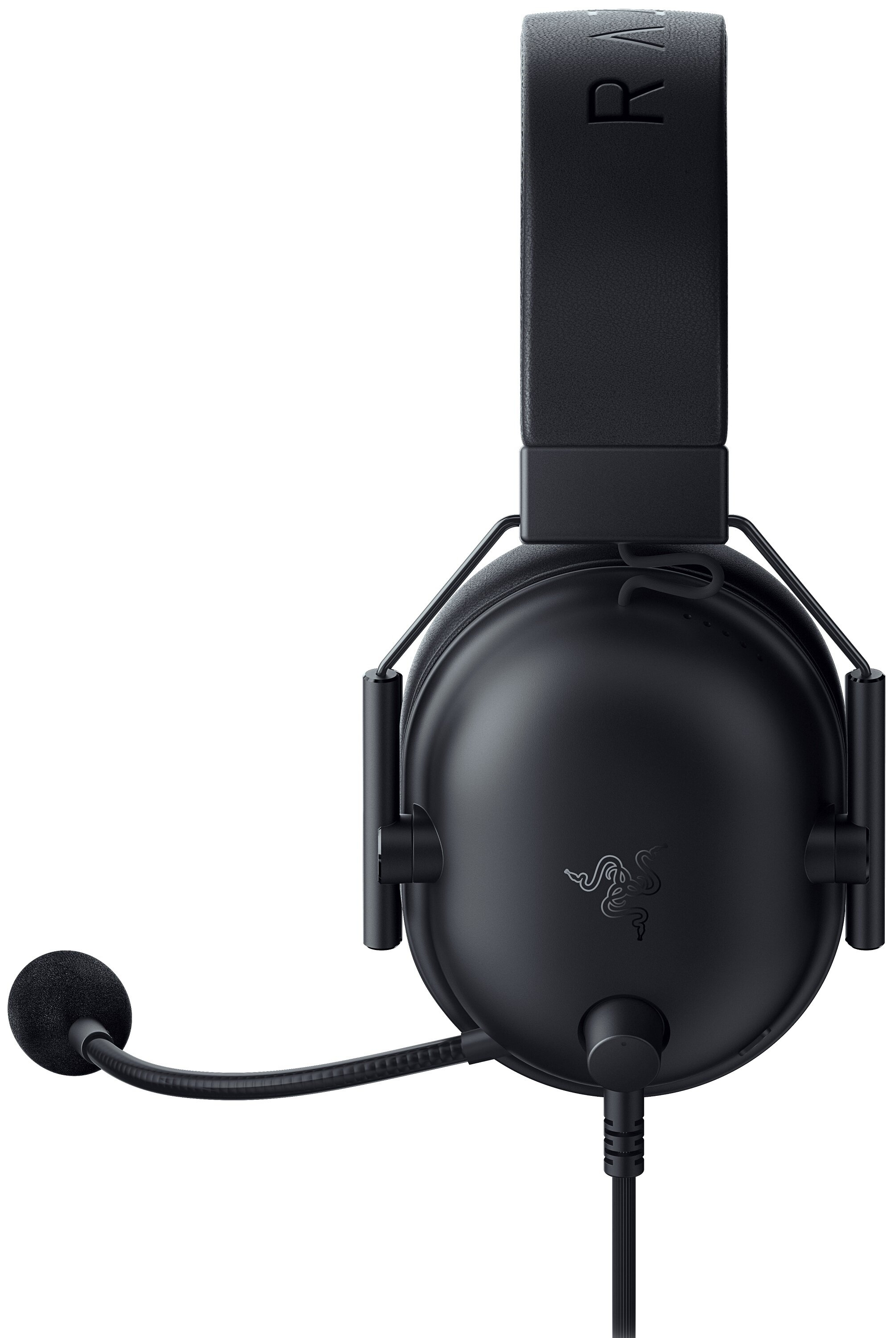 Czarne słuchawki dla graczy z mikrofonem, logo Razer na nauszniku.