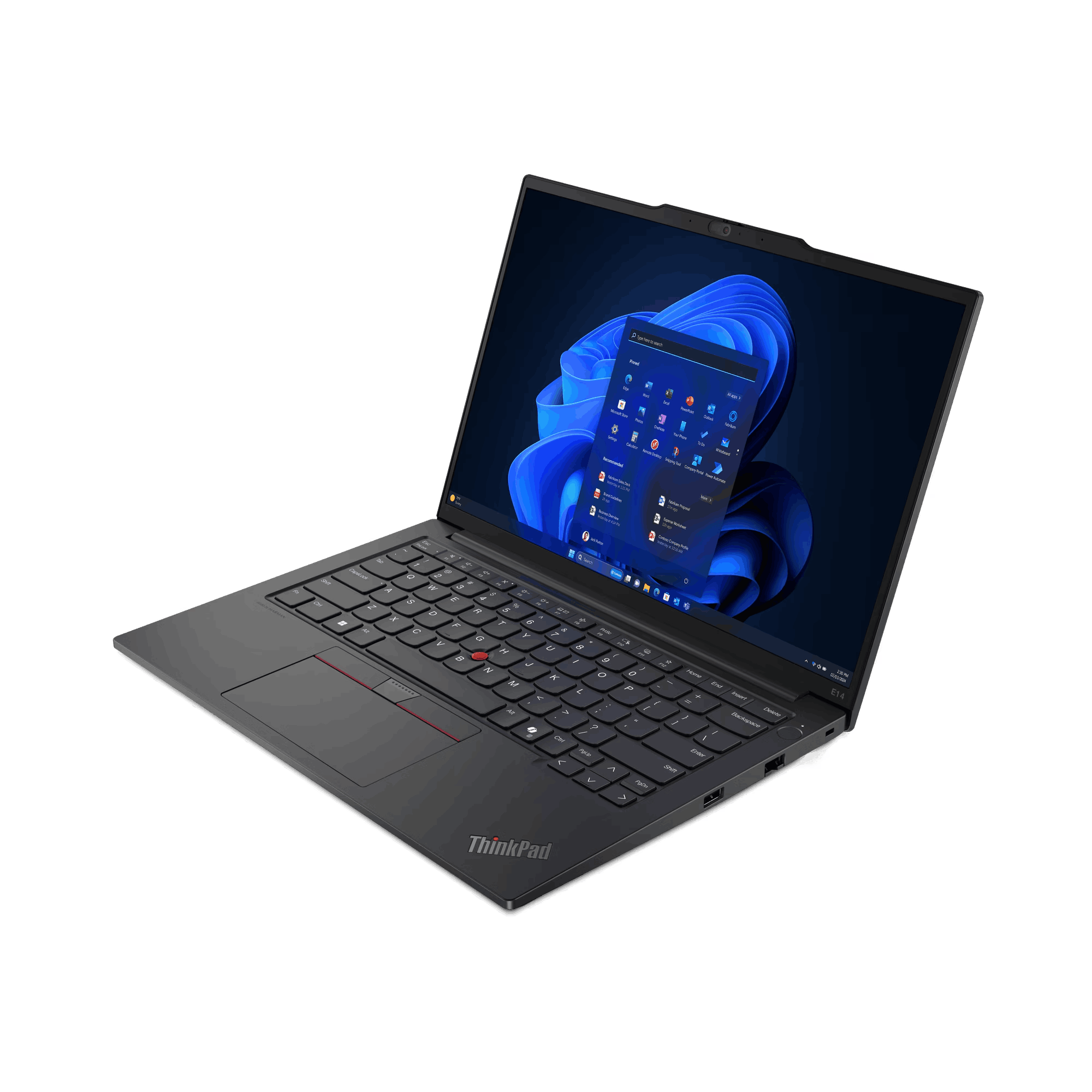 Una laptop negra con teclado y pantalla que muestra una interfaz de Windows. Fondo oscuro.