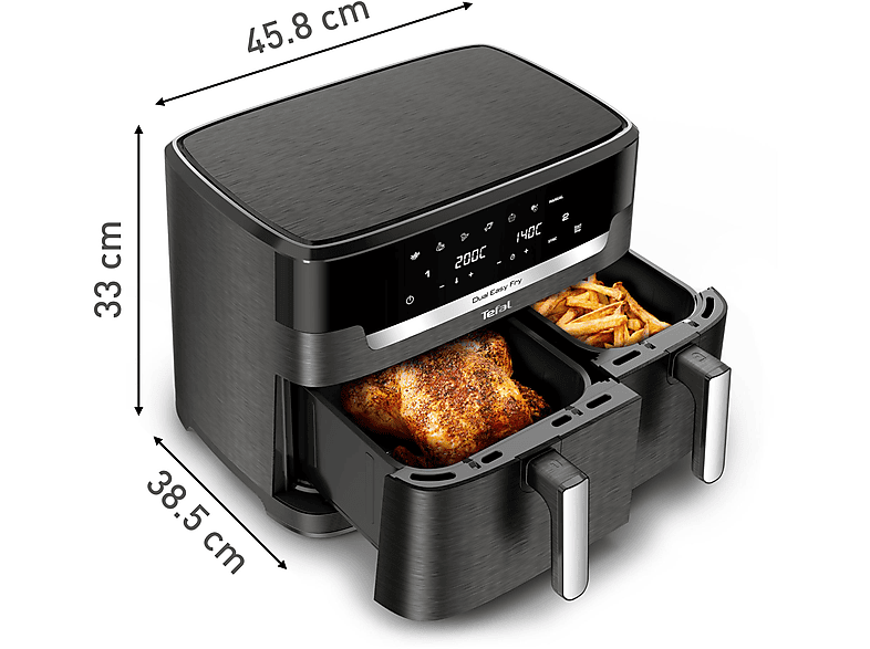 TEFAL EY942H Dual Easy Fry XXL Doppelkammer - Heißluftfritteuse 2700 Watt Grau