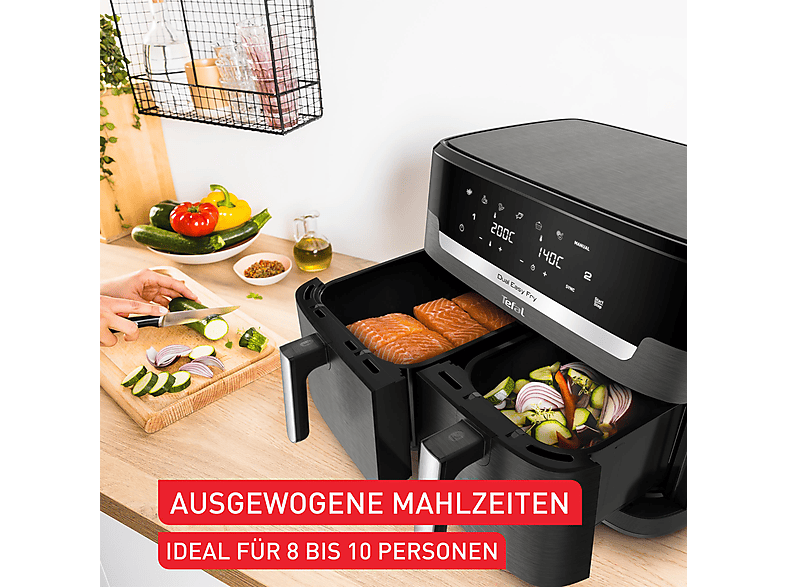 TEFAL EY942H Dual Easy Fry XXL Doppelkammer - Heißluftfritteuse 2700 Watt Grau