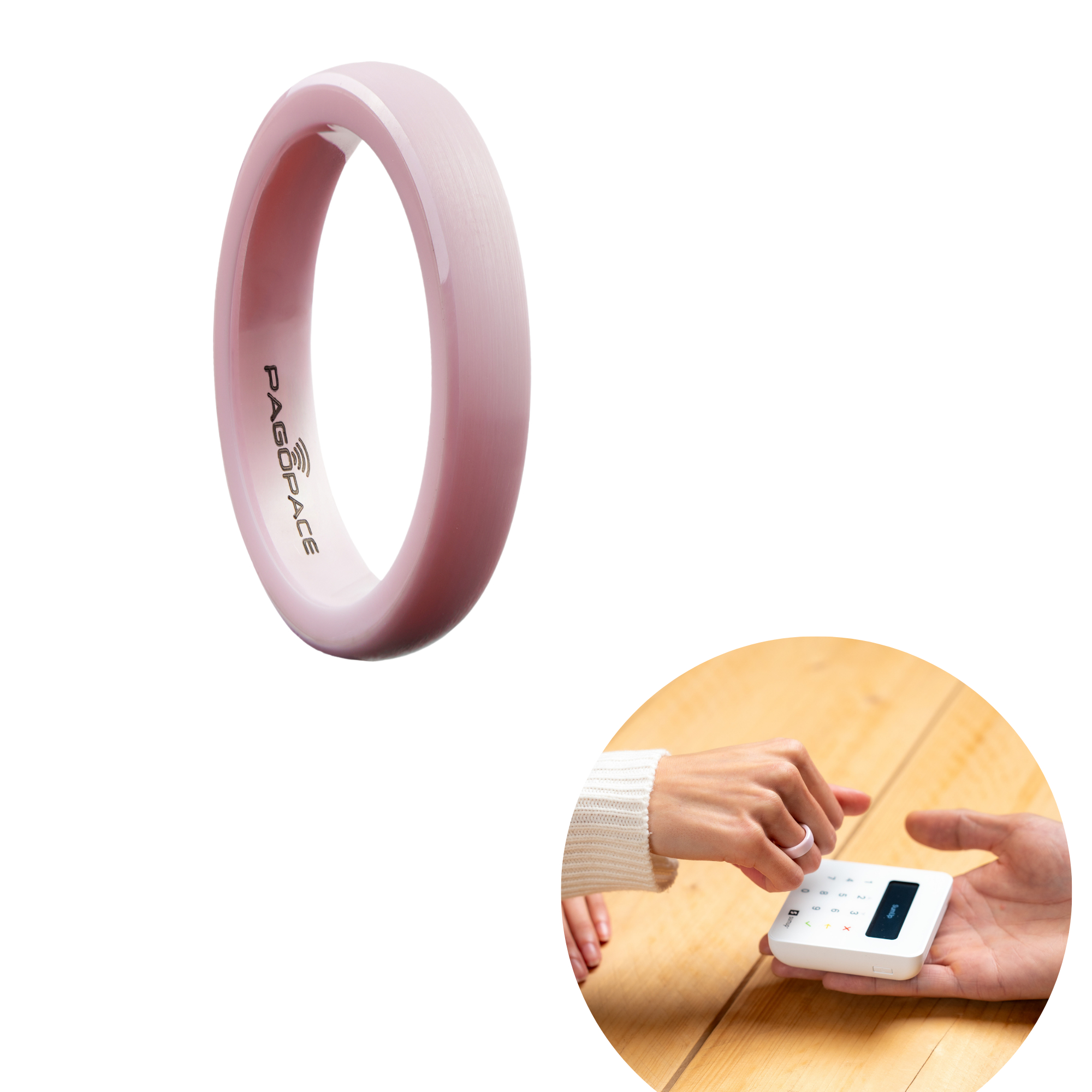Rosa Ring auf weißem Hintergrund, mit dem Wort 'PASOPACE' darauf.