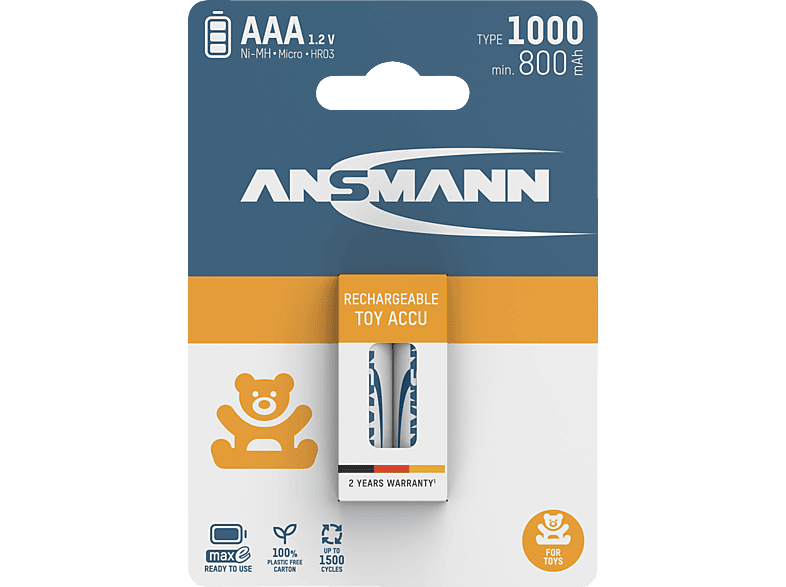 ANSMANN Toy NiMH Micro AAA Typ 1000 (min. 800 mAh) maxE 2er ...