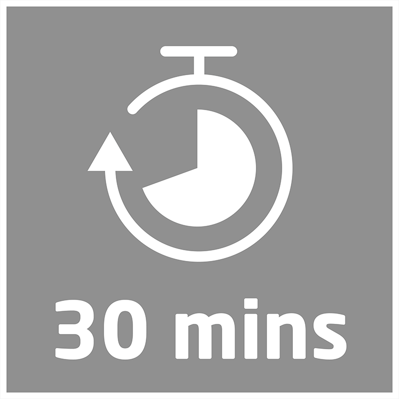Egy szürke négyzet egy stopper ikonnal és a '30 mins' szöveggel.