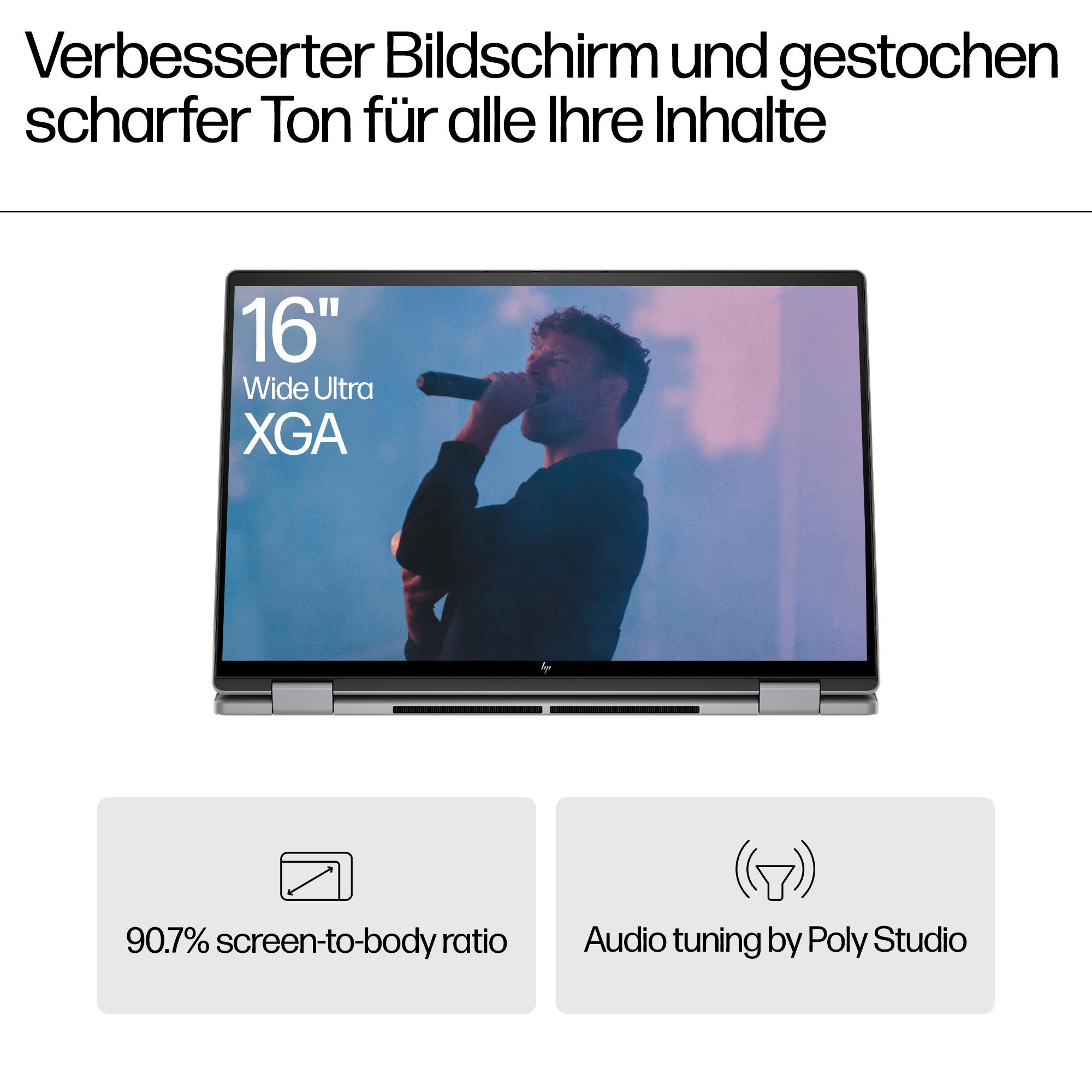 Ein Laptop-Bildschirm zeigt einen singenden Mann. Der Laptop ist silber.