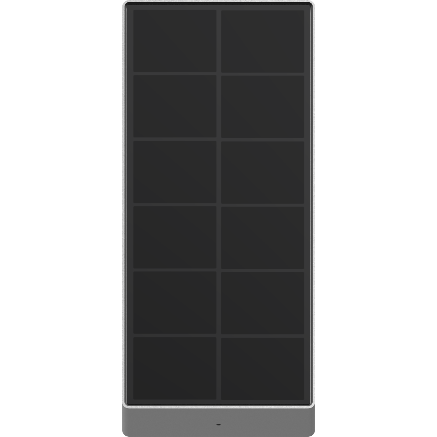 Tall, black, rectangular smart home device. Ten dark squares are visible.