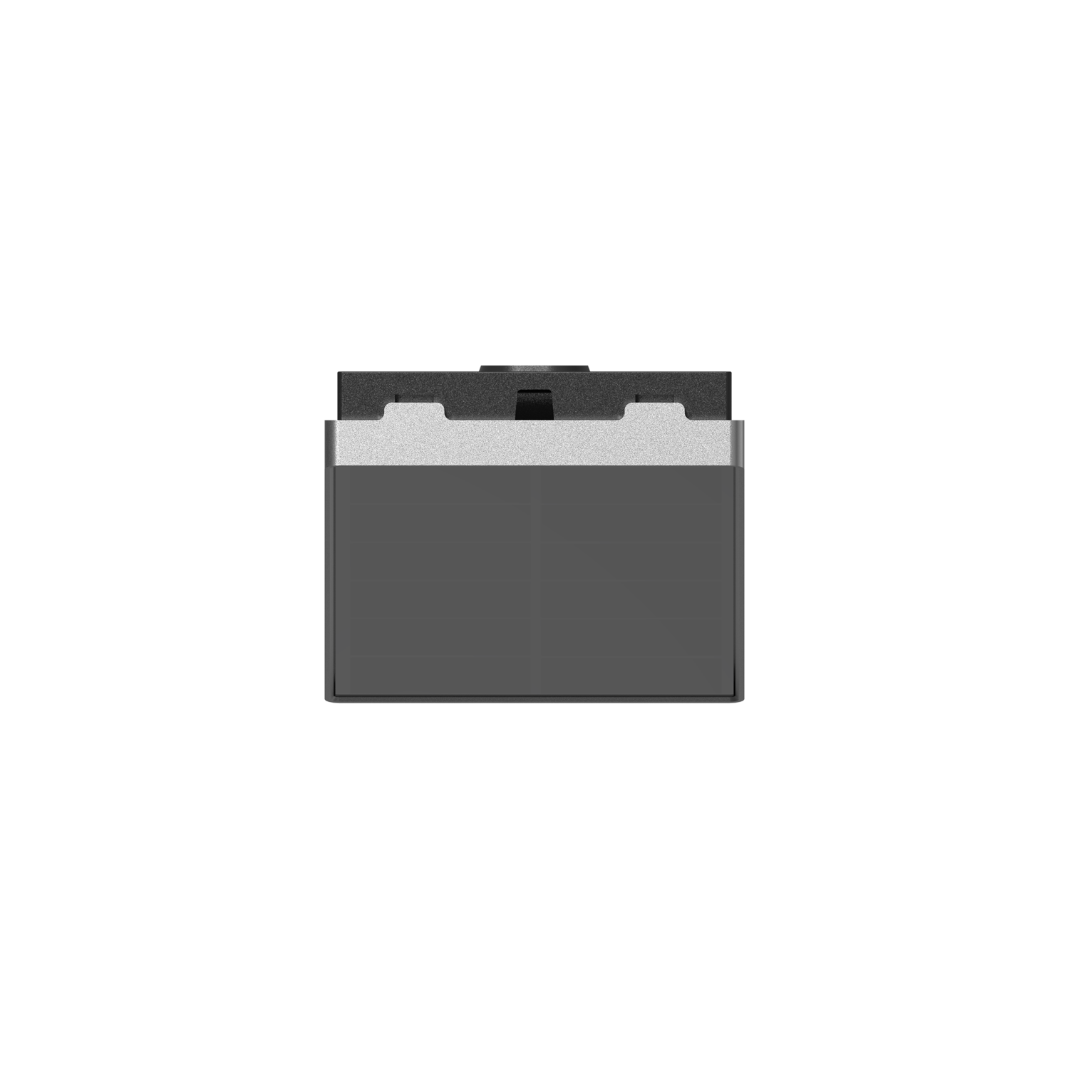 A gray and black electrical switch, isolated on a black background.