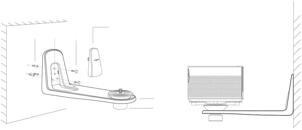 A hangszórótartó felszerelésének diagramja, hangszóróval és rögzítő hardverrel, fehér háttérben.