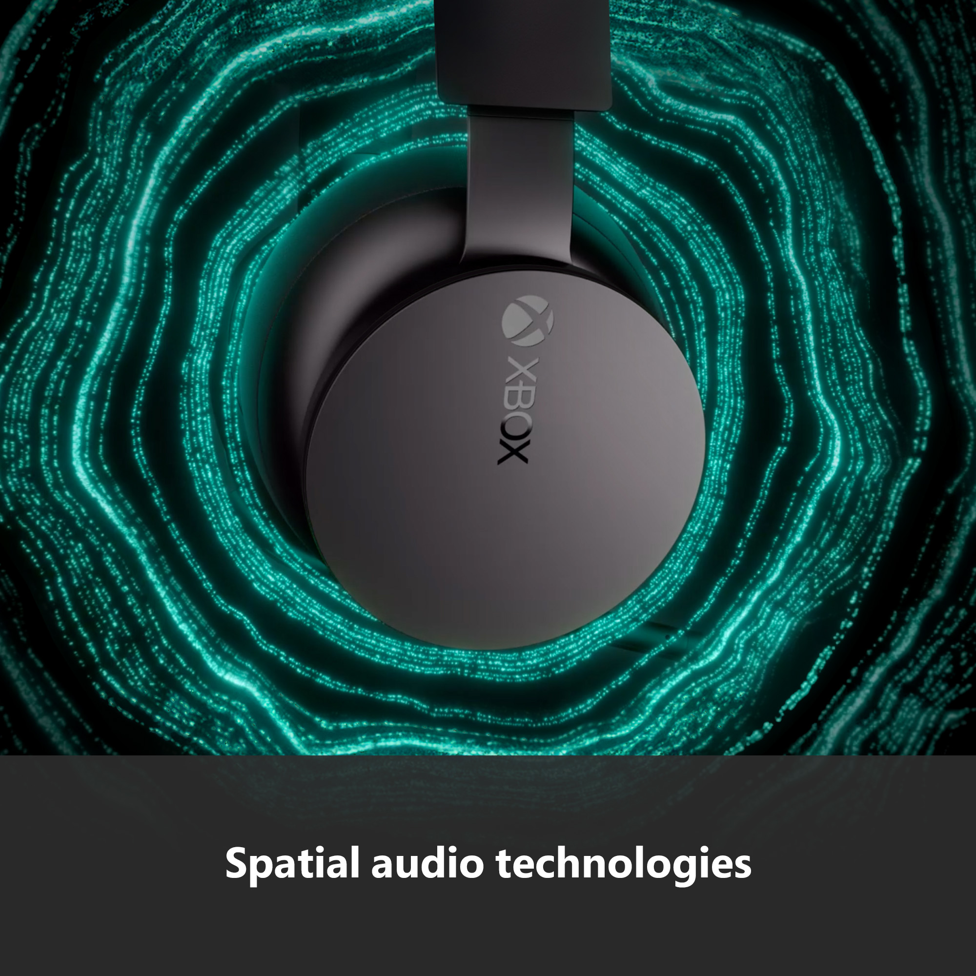 Casque Xbox noir avec le logo Xbox. Fond vert brillant abstrait.