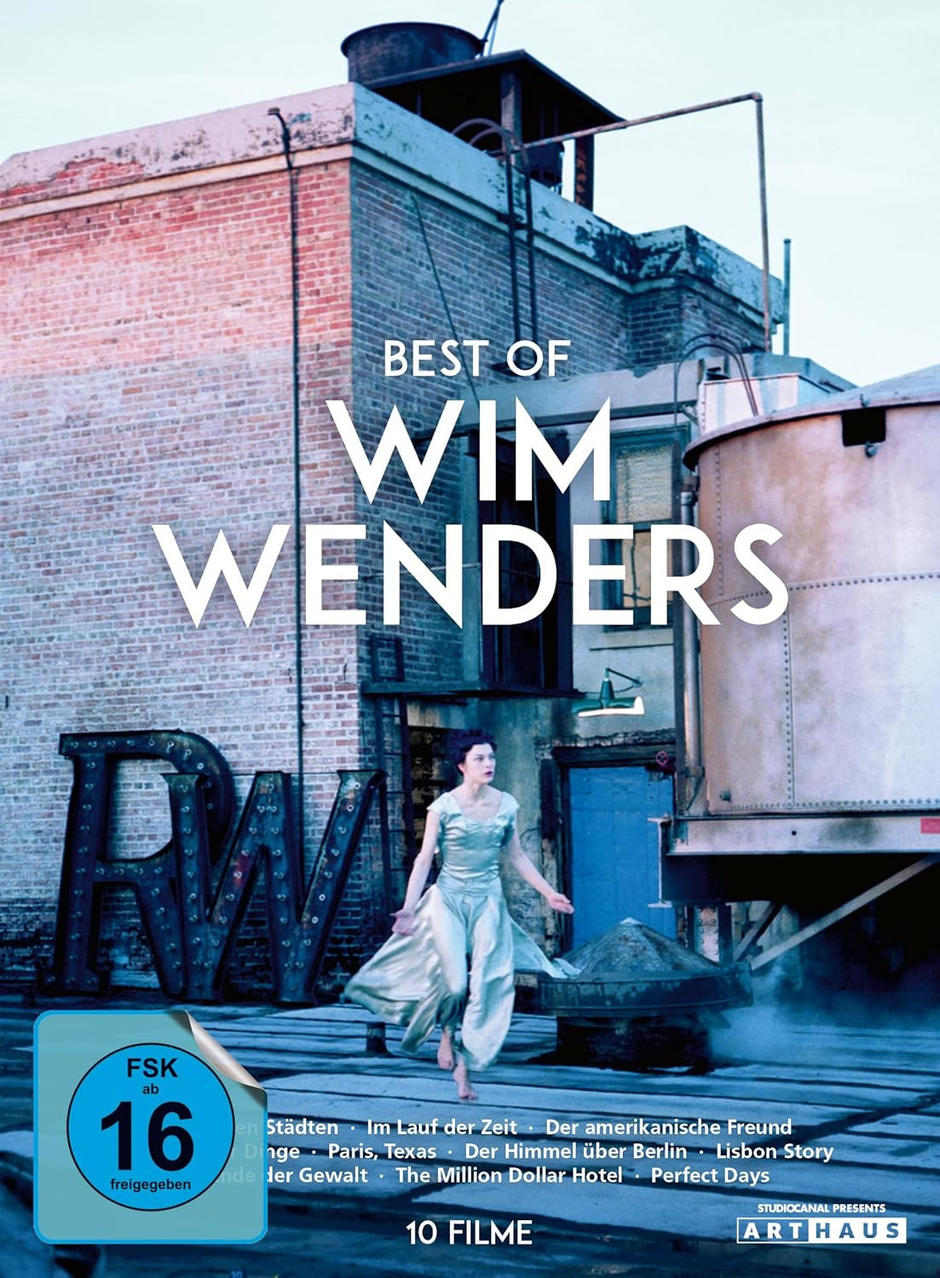 DVD-Hülle des Films von Wim Wenders. Eine Frau in einem Kleid geht auf einem Dach. Text 'Best of Wim Wenders'.