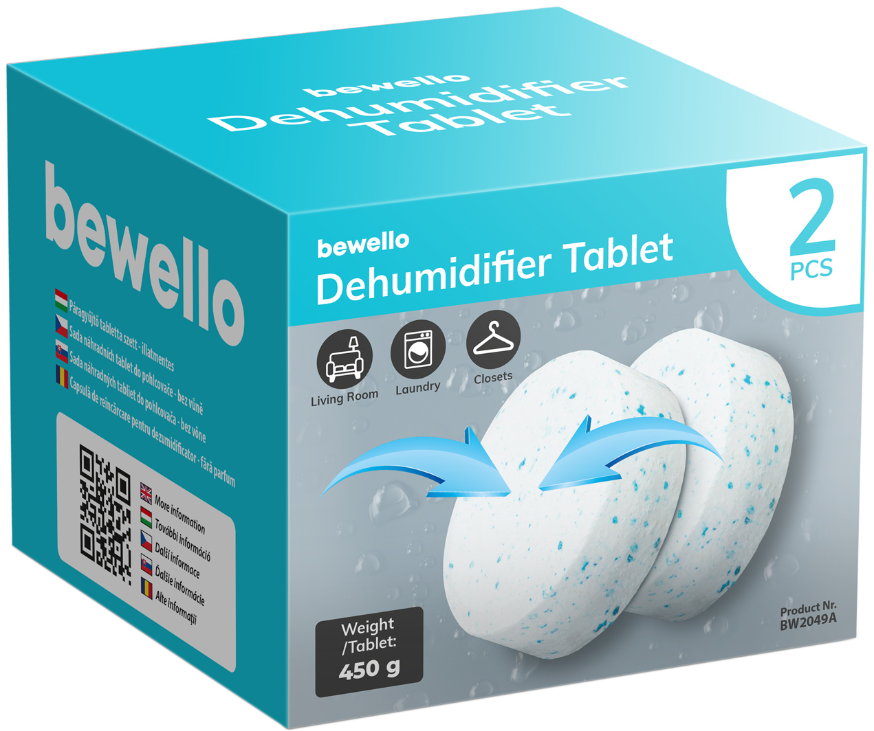 Párátlanító tabletta doboz két tablettával. A doboz kék-fehér.