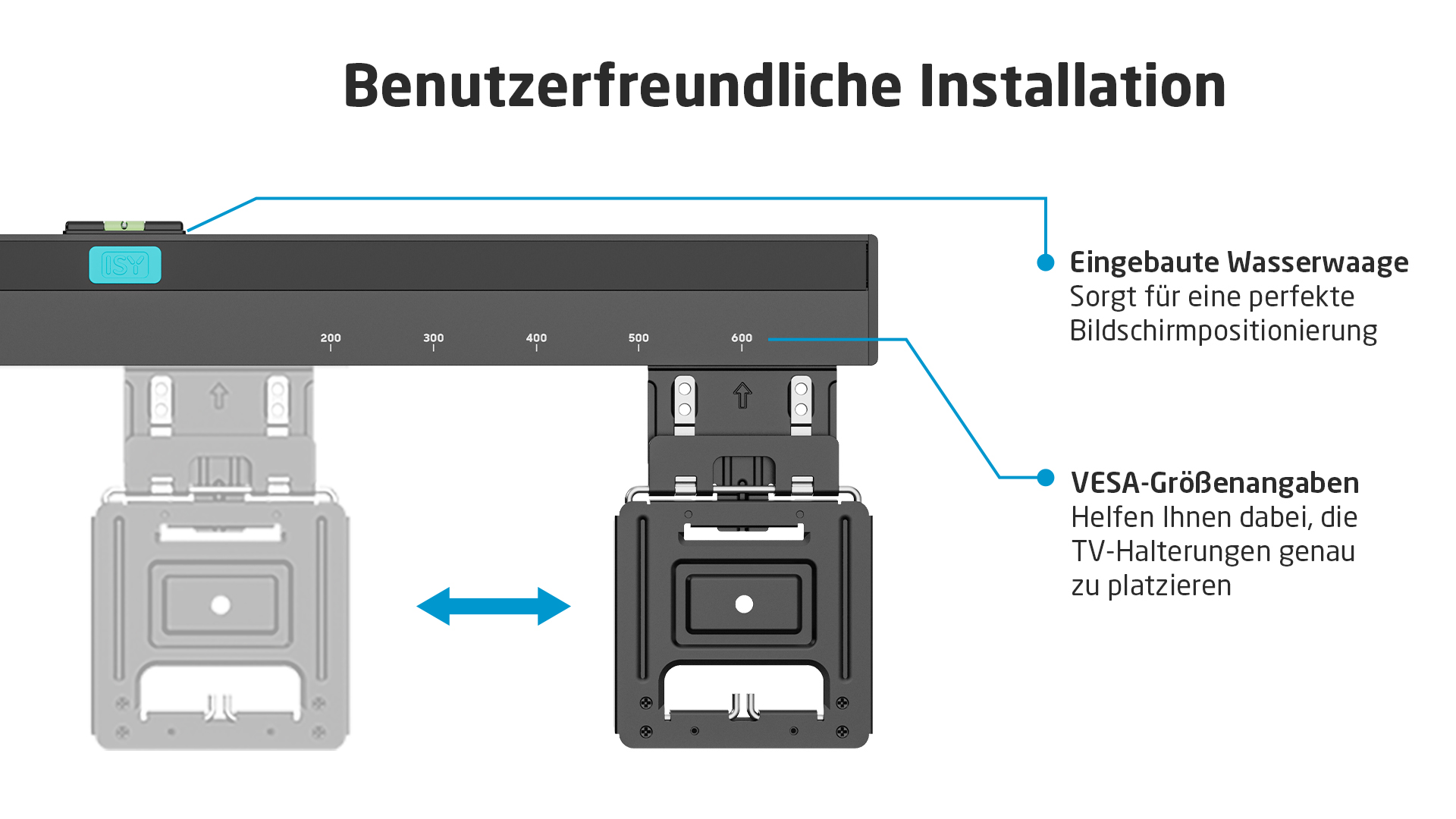 Diagramma che mostra l'installazione del supporto TV con etichette in tedesco.