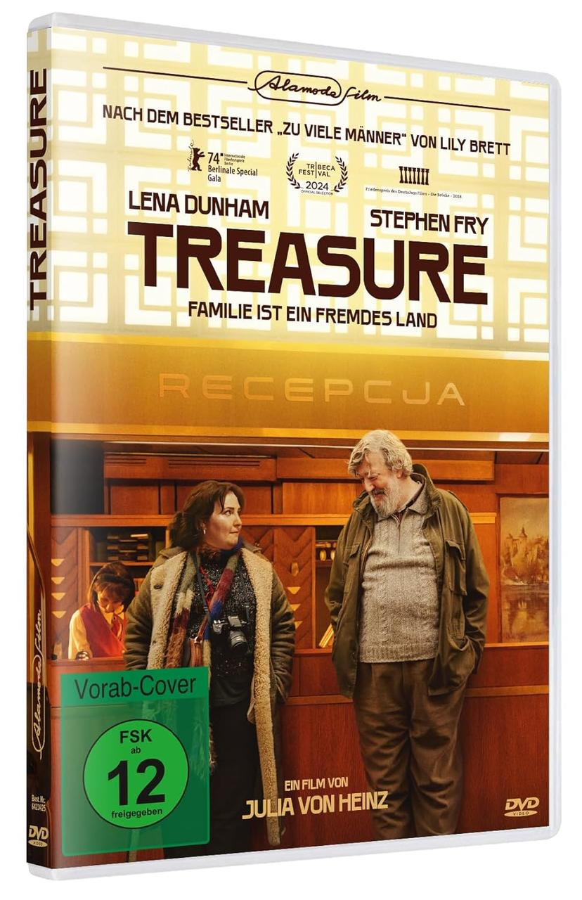 DVD-Hülle für den Film 'Treasure'. Das Cover zeigt Schauspieler und den Titel. Ein grüner 'FSK 12' Aufkleber ist da.
