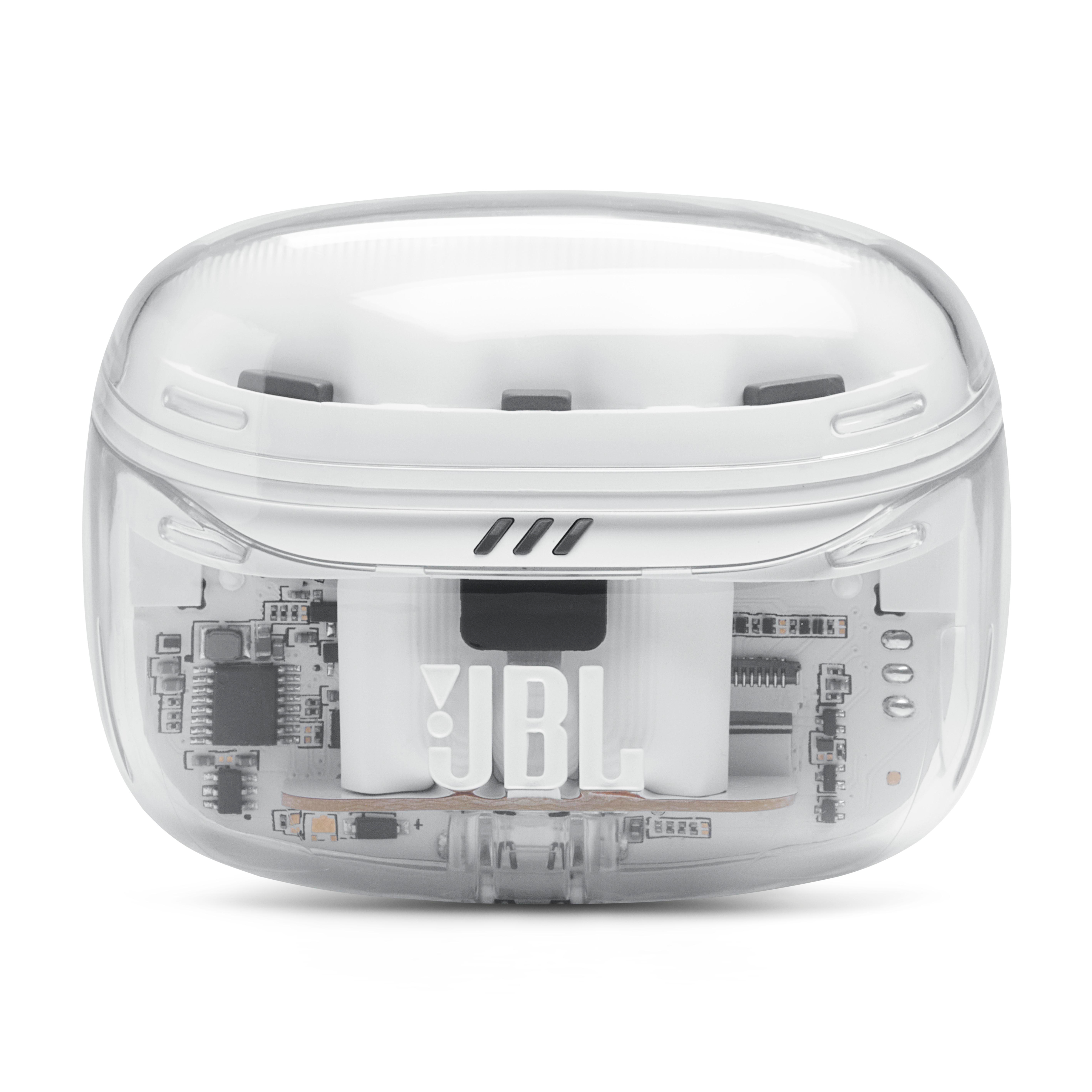 Transparente Ladehülle mit sichtbarer Elektronik und JBL-Logo.