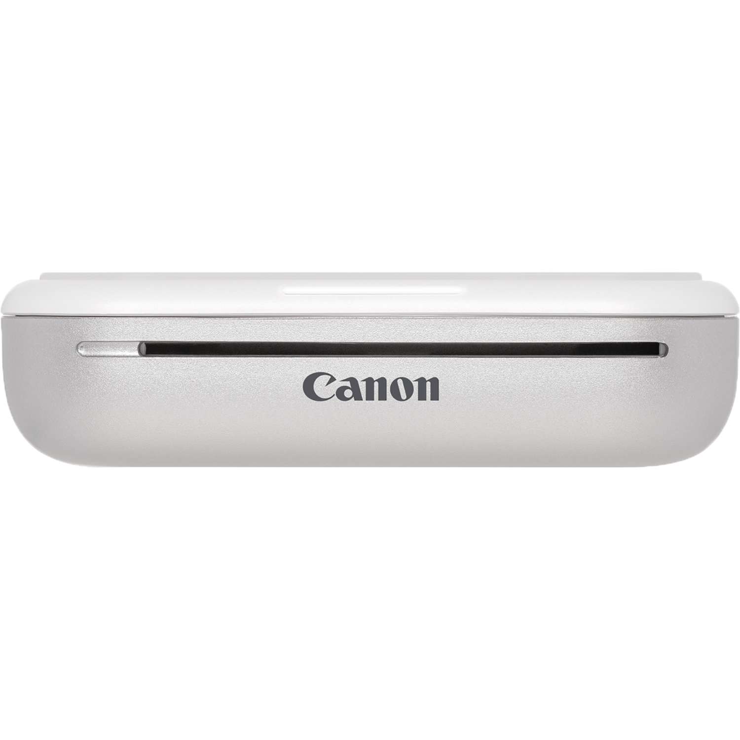 Silver Canon photo printer, showing the Canon logo and a black output slot.