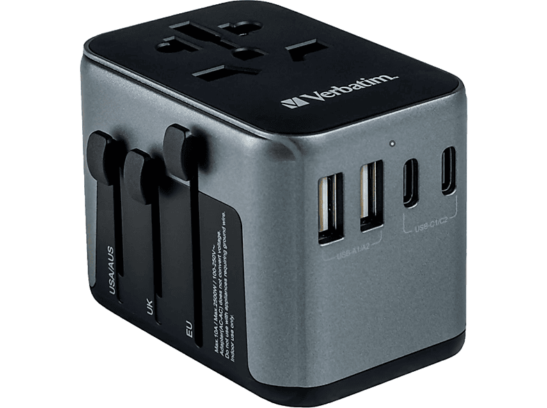 VERBATIM UTA-03 utazó adapter 1xUSB-C PD 30W QC 3.0, 2xUSB-C, 2xUSB-A csatlakozás (49545)