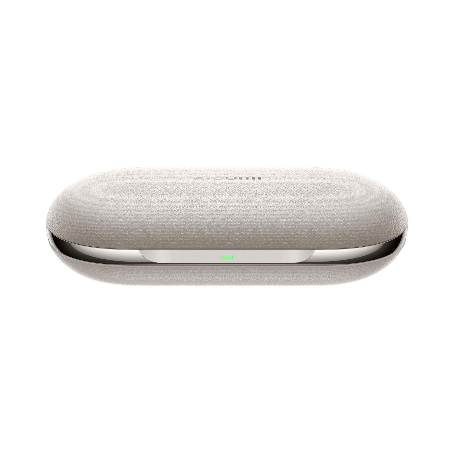 Un estuche de auriculares Xiaomi gris claro sobre un fondo blanco.