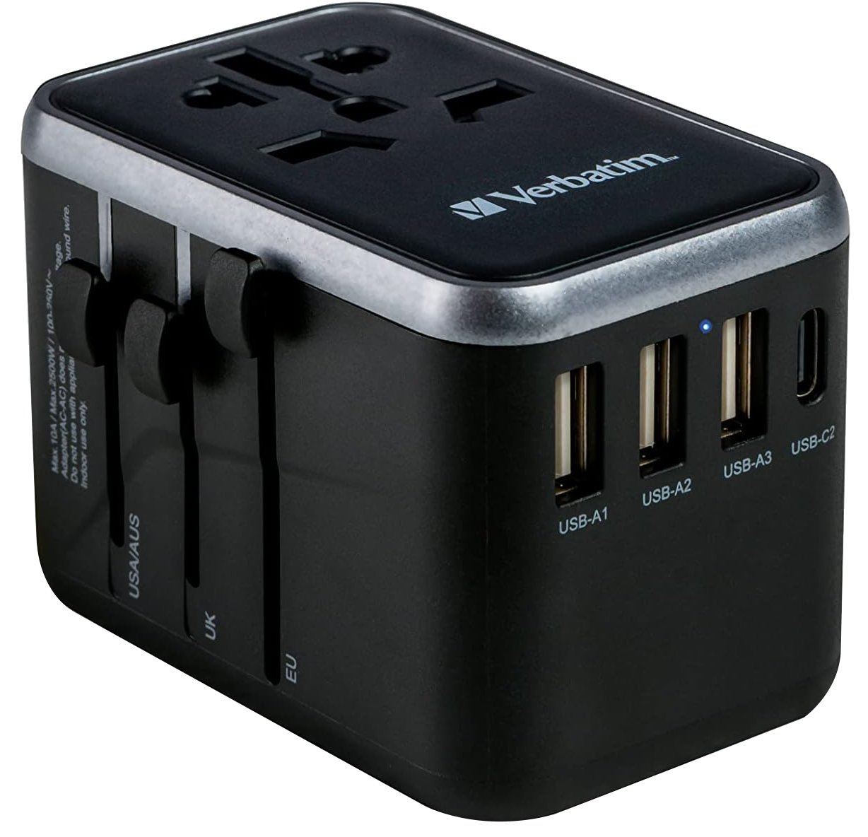 VERBATIM UTA-04 utazó adapter 1xUSB-C PD 61W QC 3.0, 1xUSB-C, 3xUSB-A csatlakozás (49546)